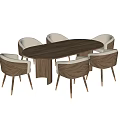 Modern Wooden Dining Table Set With Oval Top And Six Chairs Featuring Sleek Metal Legs