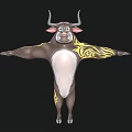 Muscular Cartoon Bull With Horns Brown Body Yellow Patterns Outstretched Arms