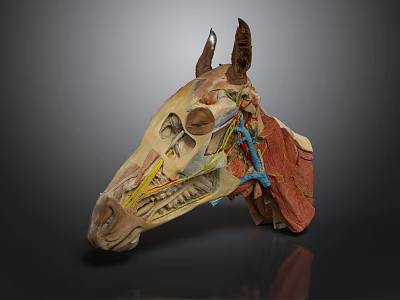 Horse Head Anatomy Model Showing Organs Muscles Skeleton Vessels And Hair Structure 3d model