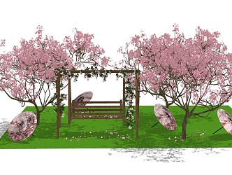 Japanese-style hanging chair cherry tree umbrella swing 3d model