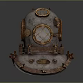 Vintage Brass Diving Helmet With Circular Glass Window And Ornate Metal Details