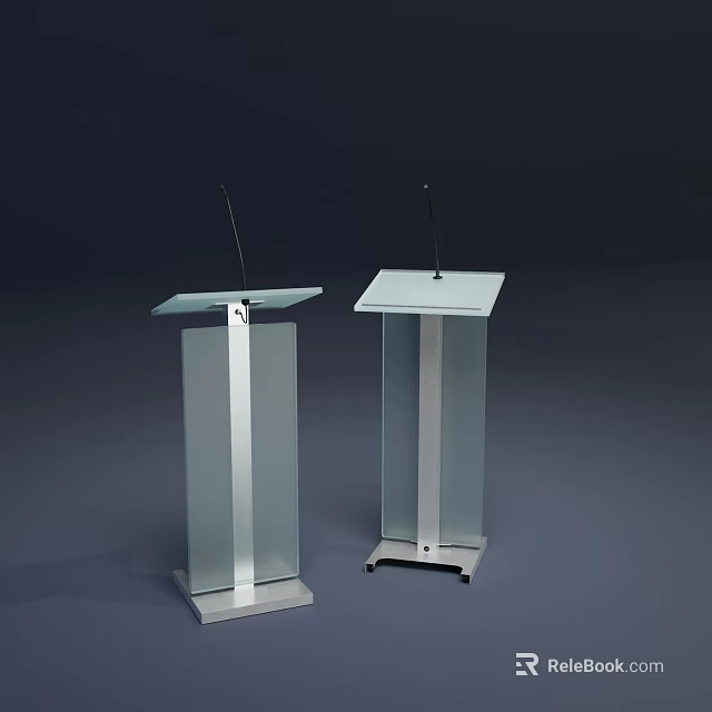 Modern Transparent Podiums With Glass Tops And Metal Bases And Microphones 3d model 