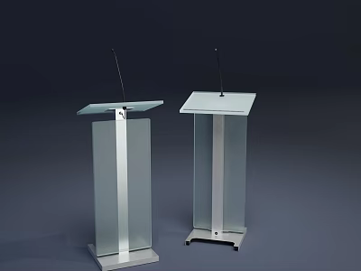 Modern Transparent Podiums With Glass Tops And Metal Bases And Microphones 3d model