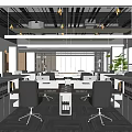 Bright Modern Public Office Space With Work Desks File Cabinets Green Plants And Large Windows