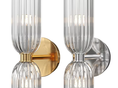 Modern Wall Lamps with Ribbed Transparent Glass Shades and Gold Silver Metal Bases 3d model