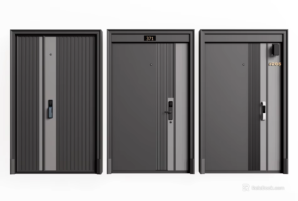 Three Different Modern Security Doors With Sleek Designs And Secure Locks 3d model 
