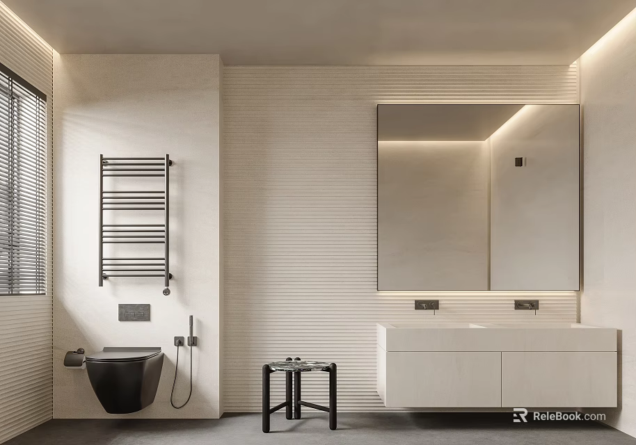 Modern Bathroom Interior With White Walls Large Mirror Vanity And Wall Mounted Toilet 3d model 
