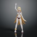 Anime Style Female Character 3D Model With Blonde Hair Raised Right Hand On Black Background