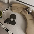 Modern Living Dining Room Interior With Beige Sofa Green Accent Chair Round Coffee Table Tv Wall