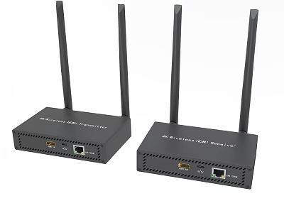 Black Wireless Routers As Daily Electrical Appliances With Four Antennas For Home Internet Use 3d model