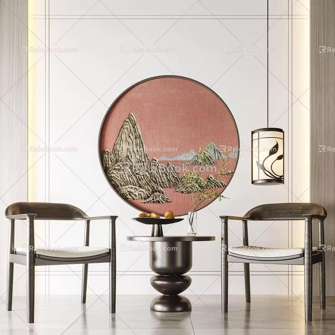 New Chinese Style Casual Table and Chair Combination Single Chair Side Combination 3d model