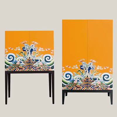 New Chinese-style Side Cabinet Entrance Cabinet Color Painting Cabinet Meeting Room Decorative Cabinet 3d model