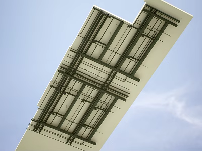 Ceiling Structural Design With Metal Grid Framework Under Blue Sky View 3d model