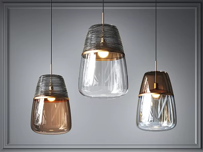 Modern Glass Pendant Lights With Brown Clear Textured Shades And Gold Accents 3d model
