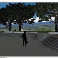 Park Landscape With Lush Trees Stone Steps And Open Area For Walking