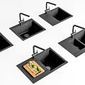 Modern Black Kitchen Sinks With Faucet And Wooden Cutting Board With Lemon Lime