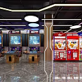 Amusement Park Interior With Colorful Cashier Counter Neon Lights And Arcade Games