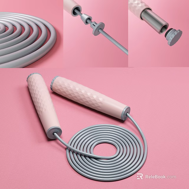Jump Rope Sports Equipment With Pink Handles Gray Rope Non Slip Design For Fitness Training 3d model 