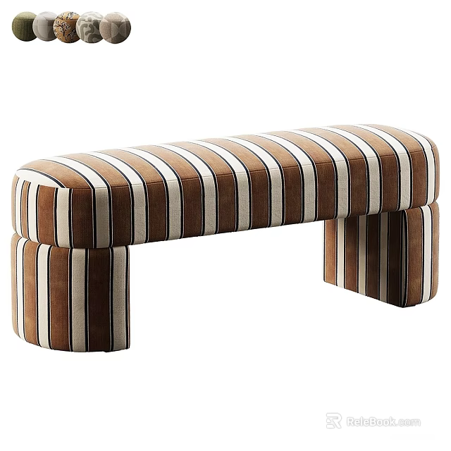 Modern Upholstered Sofa Bench With Brown And White Stripes And Square Legs Design 3d model 