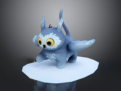 Cute Blue 3D Game and Movie Character with Large Yellow Eyes White Belly and Wings 3d model