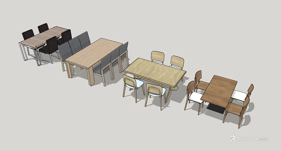 Multiple Wooden Dining Table Sets With Matching Chairs And Various Styles 3d model