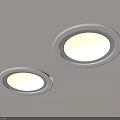 Sleek White Round Recessed Downlights Installed On Beige Ceiling For Bright Illumination