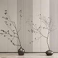 Modern Minimalist Vases With Twig Branches On Striped Wall Light Floor Background
