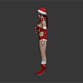 Christmas Themed Game And Movie Character In Santa Hat Striped Scarf Red Outfit White Trimmed Boots