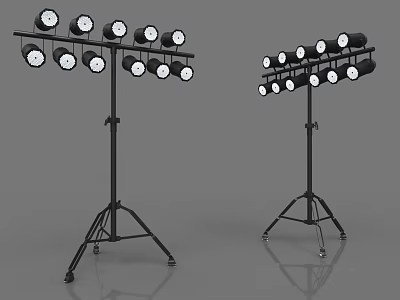 Decorative Lights on Black Tripod Stands with Wheels and White Lamp Shades 3d model