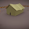 Green Camping Tent Surrounded By Orange Striped Barriers And Red Rope