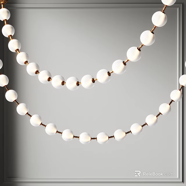 Modern Elegant Chandelier with White Spherical Balls and Copper Frame for Hanging Decor 3d model 