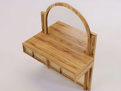 Wooden Dining Table With Curved Structure Woven Drawer Panels And Natural Wood Grain 3d model
