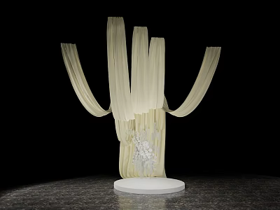 Modern Art Sculpture With Beige Vertical Strips And White Circular Base 3d model