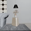 Light Wood Side Table With White Sofa Table Lamp Dried Flowers And Circular Pattern Rug 3d model