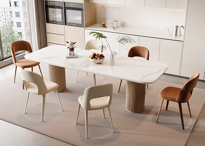 Dining table and chair combination green plant decoration 3d model