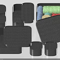 Black Household Storage Boxes In Various Sizes Shapes Containing Colorful Threads 3d model