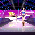 Fashion Show Stage with Bright Lights and Model Walking on Runway