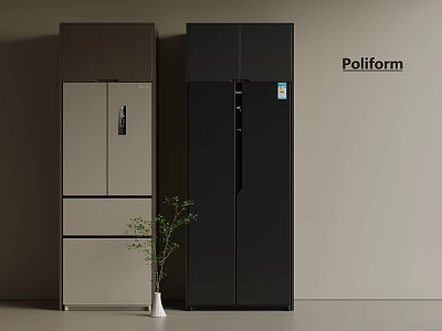Poliform High End Modern Refrigerator Cabinets In Black And Taupe Design 3d model