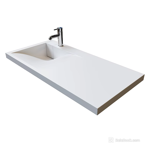 Sleek Modern Washbasin Design With White Solid Surface Countertop And Single Lever Faucet 3d model 