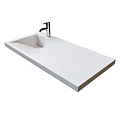 Sleek Modern Washbasin Design With White Solid Surface Countertop And Single Lever Faucet