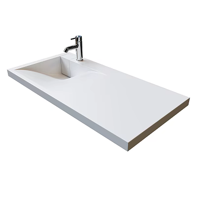 Sleek Modern Washbasin Design With White Solid Surface Countertop And Single Lever Faucet 3d model