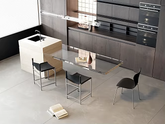 Acrylic Water Bar Taiwan Island Table One-piece Table Acrylic Dining Table Marble Bar Casual Dining Chair Solid Wood Sideboard 3d model