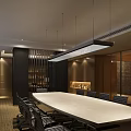 Modern Conference Room Interior With Long White Table Black Chairs And Pendant Lighting