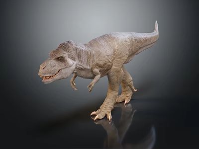 Realistic 3D Tyrannosaurus Rex Dinosaur Model With Sharp Teeth And Dark Background Reflection 3d model