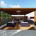 Rooftop Garden Featuring Wooden Pergola Wooden Deck Comfortable Sofas And Green Plants