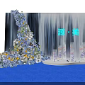 Stunning Floral Display with Blue White Flowers for Event Decoration on Blue Carpet