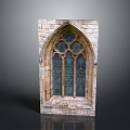 Gothic Style Decorative Furniture With Arched Stained Glass And Stone Frame Design Elements