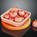 Rabbit Shaped Pink Cupcakes In White Square Tray On Wooden Base