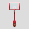 Red Basketball Hoop With White Backboard Rim Net And Brown Ball