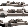 Modern Sectional Sofa With Plush Pillows And Throw Blanket For Comfortable Seating 3d model